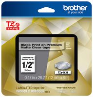 Brother P-touch TZe-M31 Black Print on Premium Matte Clear Laminated Tape 12mm (0.47") wide x 8m (26.2') long