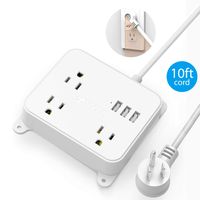 Power Strip with Long Cord, TROND Wall Mountable 10ft Outlet Extender with 3 USB Ports, 3 Widely Spaced Flat Plug Outlets, Desktop Charging Station for Dorm Room Nightstand Office, White