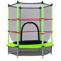 Giantex 55" Round Kids Mini Jumping Trampoline W/Safety Pad Enclosure Combo (Green)