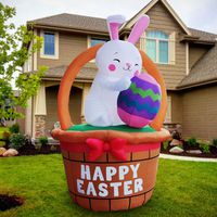 SEASONBLOW 8 FT LED Light Happy Easter Inflatable Bunny with Basket and Colorful Easter Eggs Decoration for Lawn Yard Garden Blow Up Decoration