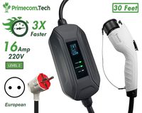 PRIMECOM Level 2 Electric Vehicle (EV) Charger (220V / 240Volt, 16Amp) Portable EVSE Smart Electric Car Charger, 30', 40', and 50 Feet Lengths (European, 30 Feet)