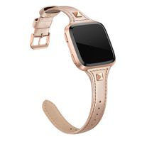 SWEES Leather Bands Compatible with Fitbit Versa 2 / Fitbit Versa Lite & SE/Fitbit Versa, Slim Thin Genuine Leather Replacement Strap for Versa Women (5.5" - 7.9"), Black, Champagne, Rose Gold, Tan