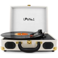 LP&No.1 Portable Suitcase Turntable with Stereo Speaker,3 Speeds Belt-Drive Vinyl Record Player White