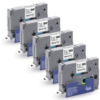 Replace P Touch TZe Tape 9mm Laminated White Tze-221 Tze 221 Label Tape Compatible Brother P-Touch PTD600 PTD400 PT-D210 PT-D200 PT-H100 PT-H110 PT-1280, Black on White, 3/8 Inch X 26.2 Feet, 5-Pack