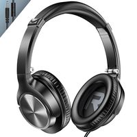 Vogek Over Ear Headphones with Mic, Lightweight Portable Foldable Stereo Bass Wired Headphones with 1.5M Tangel Free Cord and Microphone for Cellphone Tablet Laptop Computer- Black