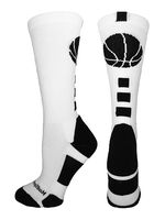 MadSportsStuff Basketball Socks with Basketball Logo Crew Socks (White/Black, X-Large)