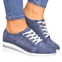 Padaleks Women's Leather Loafers Slip On Platform Wedges Sneakers Hollow Out Breathable Walking Shoes Lace up Blue