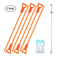 7 Pack Drain Clog Remover,25 Inch Cleaning Hair Tool, Drain Auger Clog Remover for Sink,Bathtub Drain,Kitchen Sink Cleaner,With Gloves By KINGLEV(1 Stainless Steel and 6 Plastic)
