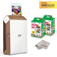 Fujifilm Instax Share Smartphone Printer SP2 (Gold) + Fuji Instax Mini Twin Pack Instant Film (40 Sheets) + Microfiber Cleaning Cloth - Super Value Instant Printer Bundle