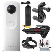 Ricoh Theta SC 360° Spherical Video/Still Camera (White) with Bike Handlebar Mount, Floating Hand Grip, Stable Tripod, Xpix Deluxe Camera Lens Cleaning Kit, and Deluxe Bundle