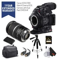Canon EOS C100 Mark II with Dual Pixel CMOS AF 0202C002 & 17-55MM Lens with Memory Card, Case, Tripod, and Extended Warranty - Starter Bundle - (International Version)