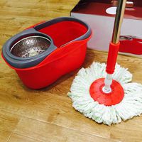 SHPING Mops Rotating mop bucket set, 360 degree free rotation, double drive, wet and dry, stainless steel telescopic rod, suitable for kitchen floor cleaning (Color : Red)