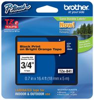 Genuine Brother 3/4" (18mm) Black on Bright Orange TZe P-touch Tape for Brother PT-E300, PTE300 Label Maker