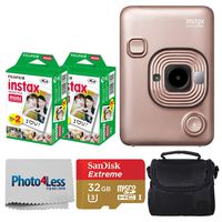 Fujifilm Instax Mini LiPlay Hybrid Instant Camera (Blush Gold) + Fujifilm Instax Instant Film (40 Shots) + 32GB mciroSDHC Memory Card + Camera/Video Case + Photo4Less Cleaning Cloth - Deluxe Bundle