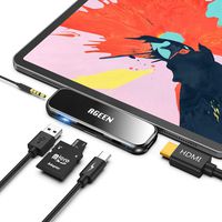 AGEEN USB C Hub For iPad Pro 2018, 6-in-1 iPad Pro Dongle Adapter With 4K HDMI, USB 3.0 Port, 3.5mm Audio Jack, SD/TF Port, Micro SD Port, USB C PD Charge Port For 2018 iPad Pro and More(Mirage Black)