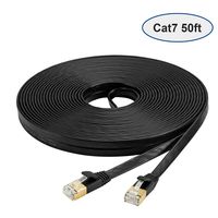 Cat 7 Ethernet Cable 50 Feet, High Speed 10 Gigabit Flat LAN Cable with Clips - Black 15 M
