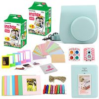 Fuji Instax Mini Instant Film Two Twin Packs (40 Sheets) + Protective Case + 40 Sticker Frames + Picture Frames + Photo Album + Microfiber Cleaning Cloth + More Accessories (Ice Blue)