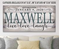 Personalized - Family Name Large Canvas Wall Art (Not Printed on Wood) - Stretched on a Heavy Wood Frame - Perfect Above a Couch and Living Room Decor - Makes a Great Housewarming Gift Under $50