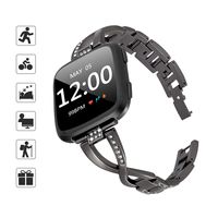 TOMALL Replacement Bands Compatible for Fitbit Versa/Versa 2,Stainless Steel Metal Wristband for Women Men (Small-Large, Black)