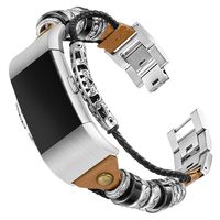 KOLOK Jewelry Leather Bands Compatible for Fitbit Charge 2, Handmade Wristband Replacement Bracelet Straps Women (Brown Band)