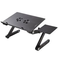 Readaeer Portable Adjustable Foldable Laptop Computer Desk Stand Table with CPU Fans Mouse Pad (Black)