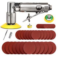 SPTA Mini Air Angle Sander Grinder Air Random Palm Sander Air Orbital Sander with M6 Backing Plate Car Polisher Sets with 36Pcs Mix Grit 80mm, 50mm, 25mm Sanding Disc Sanding Pads