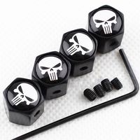 CHAMPLED New (4PC) for Skull Punisher Styling Logo Metal Black Anti-Theft Wheel TIRE AIR Valve STEM CAPS DUST Cover