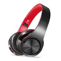 Wireless Headset with Mic, Foldable Bluetooth Headphone with 3.5mm Audio Jack, Built-in Noise Cancelling Microphone, Support for Plug-in Card, for PC, Phone(Black+red)