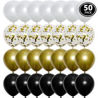 50 Pack Gold Confetti Balloons Metallic Gold Black Balloons, 12 inch White Pearl and Gold Party Balloons for Graduation Wedding Bridal Birthday Decorations