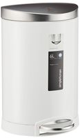 simplehuman 6 Liter / 1.6 Gallon Compact Semi-Round Bathroom Step, White Stainless Steel Lid trash can