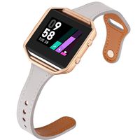 Aiseve Slim Leather Bands Compatible for Fitbit Blaze, Thin Tapered Wristband Rose Gold Metal Frame Clasp for Fitbit Blaze Small Large Women Men (Small, Gray/Rose Gold)