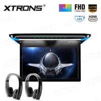 XTRONS 15.6 Inch Ultra-Thin FHD Digital TFT Screen 1080P Video Car Overhead Player Roof Mounted Monitor HDMI Port Black New Version IR Headphones