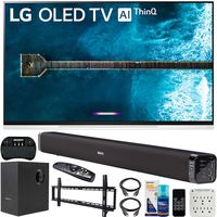 LG OLED65E9PUA 65-inch E9 4K HDR OLED Glass Smart TV with AI ThinQ (2019) Bundle with Deco Gear 60W Soundbar with Subwoofer, Wall Mount Kit, Deco Gear Wireless Keyboard and 6-Outlet Surge Adapter