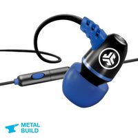 JLab Audio Metal Wired Rugged Earbuds | Titanium 8mm Drivers | Universal Mic for iPhone & Android | Noise Isolation | Cable Clip | IP55 Sweat Proof Rating Extra Gel Tips & Cush Fins | Black / Blue