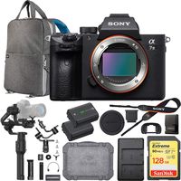 Sony a7III Full Frame Mirrorless Interchangeable Lens Camera Body Bundle with Ronin-S 3-Axis Advanced Gimbal Handheld Stabilizer Essentials Kit, 128GB Memory Card, Battery and Backpack and Charger