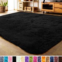 LOCHAS Luxury Velvet Fluffy Rug Modern Shag Area Rugs for Bedroom, Super Soft and Comfy Carpet, Non Slip Floor Fur Carpets for Kids Home Decor, 2x3 Feet Black