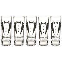 Blue Panda Party Favors Shot Glasses - Bachelor Shot Glasses Tuxedo Groom, Best Man & Groomsman Prints- Set of 5, 2 oz Each