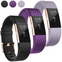 UMAXGET Compatible with Fitbit Charge 2 Bands, 3-Pack Soft Silicone Sport Adjustable Wristband Special Edition with Rose Gold Buckle for Men Women, Large