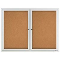 Quartet Cork Board, 2 Doors, Bulletin Board, Enclosed, 4' x 3', Outdoor, Corkboard, Aluminum Frame (2124)