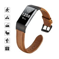 TOMALL Leather Bands Compatible for Fitbit Charge 3, Genuine Leather Strap Replacement Wristband Straps for Women Men (Brown)