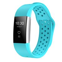iGK Silicone Replacement Bands Compatible for Fitbit Charge 2, Adjustable Breathable Sport Strap Smartwatch Fitness Wristband with Air Holes Teal Small