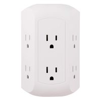 GE Pro 6 Outlet Surge Protector Adapter Spaced Tap, Power Strip, Charging Station, Side Access, White, 43648
