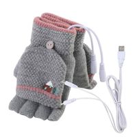 USB Heated Gloves, Mitten Winter Warm Laptop Gloves for Women Men Full & Half Hands Heated Fingerless Heating Knitting Hands Warmer (Women Grey)
