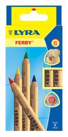 LYRA Ferby Unlacquered Triangular Colored Pencils, 6.25 Millimeter Lead Cores, Set of 6 Pencils, Assorted Colors (3611060)