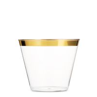 100 Gold Plastic Cups 9 Oz Clear Plastic Cups Old Fashioned Tumblers Gold Rimmed Cups Fancy Disposable Wedding Cups Elegant Party Cups with Gold Rim
