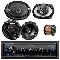Kenwood Car Stereo Bluetooth Digital Receiver Bundle Combo w/2x JVC CS-DR693 6x9 Inch 3-Way Vehicle Coaxial Speakers + 2X CS-DR620 6.5 2-Way Audio Speakers + Enrock 50Ft 16g Speaker Wire