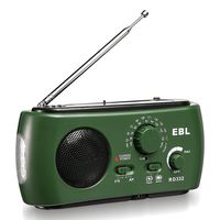 EBL Emergency Solar Crank AM FM Camp Radio with LED Flashlight, USB Output Port, Reading Lamp