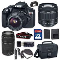 Canon EOS Rebel T6 Digital SLR Camera with EF-S 18-55mm f/3.5-5.6 is II, EF 75-300mm f/4-5.6 III - Built-in WiFi and NFC with 32GB Class 10 Memory Card, Wired Remote & 100ES Shoulder Bag