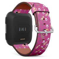 Footprints and Paws - Patterned Leather Wristband Strap Compatible with Fitbit Versa