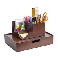 Bamboo Drawer Monitor Stand (Wood Drawer + Desktop Organizer with Compartments)